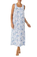 Eileen West Floral Print Cotton Ballet Nightgown in White Blue at Nordstrom, Size X-Small