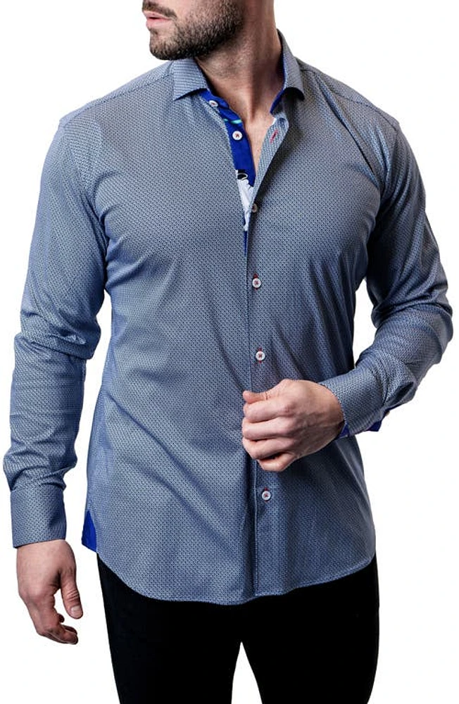 Maceoo Einstein Micro Cube Blue Contemporary Fit Button-Up Shirt at Nordstrom,