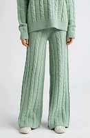 Acne Studios Kong Face Logo Cable Knit Wool Blend Sweater Pants Sage Green at Nordstrom,