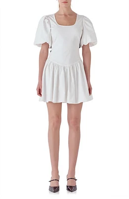 Endless Rose Contrast Bow Puff Sleeve Minidress White/Black at Nordstrom,