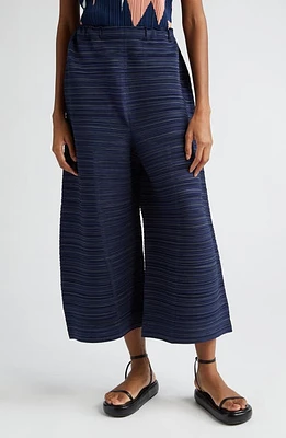 Pleats Please Issey Miyake Bounce Stripe Crop Wide Leg Pants Dark Navy at Nordstrom,