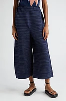 Pleats Please Issey Miyake Bounce Stripe Crop Wide Leg Pants Dark Navy at Nordstrom,