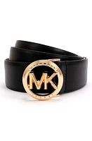 Michael Kors Logo Leather Belt Black/Gold at Nordstrom,