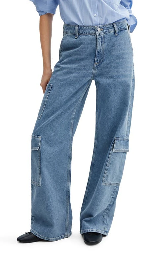 MANGO Straight Leg Cargo Jeans Medium Blue at Nordstrom,