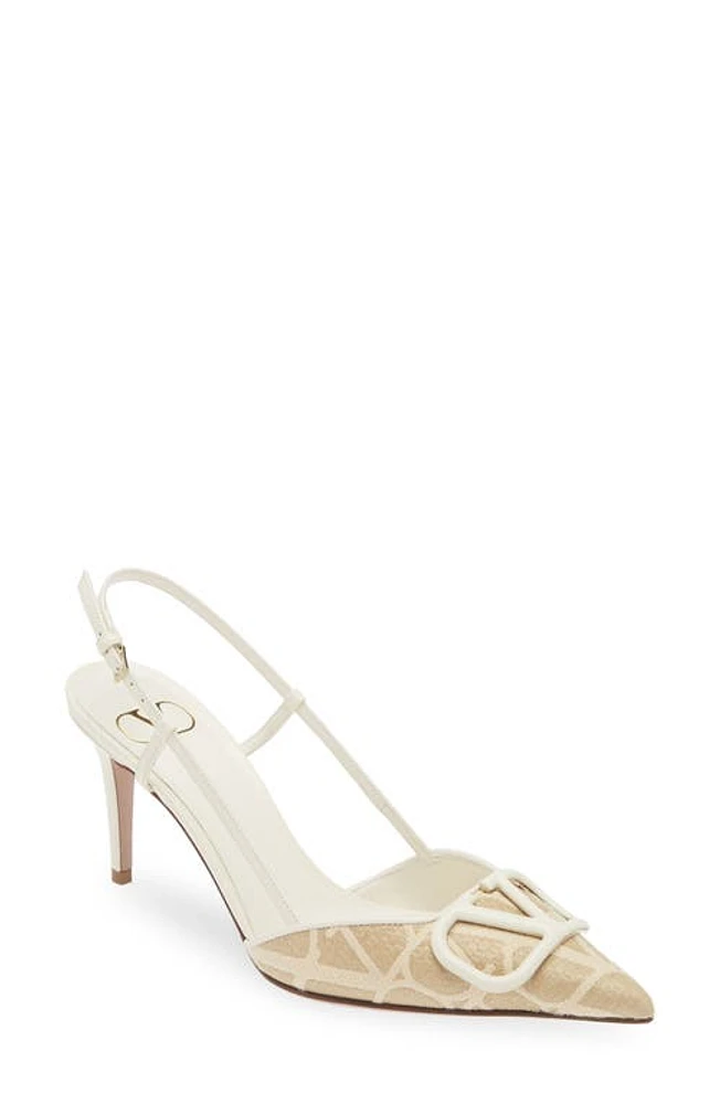 Valentino Garavani VLOGO Raffia Pointed Toe Slingback Pump Naturale/Ivory at Nordstrom,