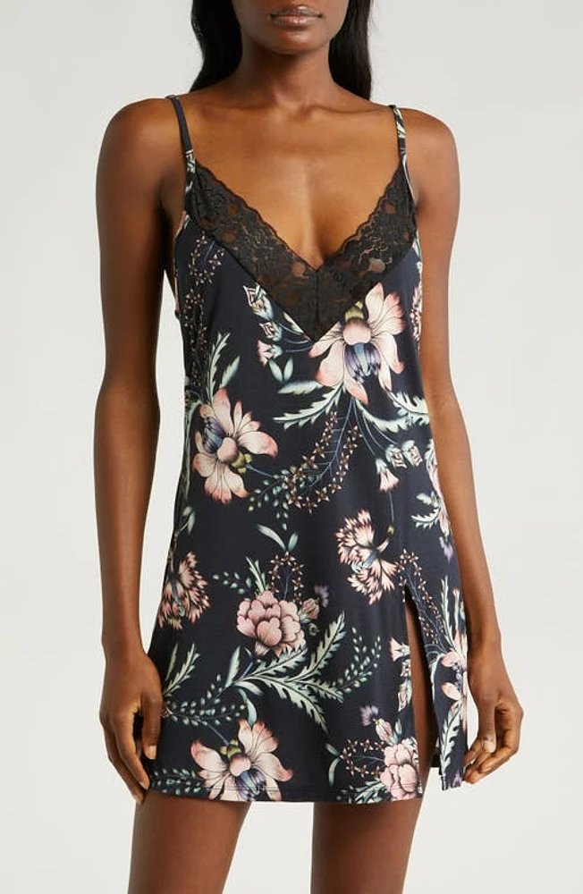 KILO BRAVA Lace Trim Floral Chemise Botanical Night at Nordstrom,