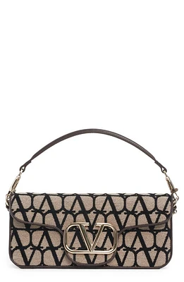 Valentino Garavani Locò VLOGO Toile Canvas & Leather Shoulder Bag in 6Zn Naturale/Nero/Fondant at Nordstrom