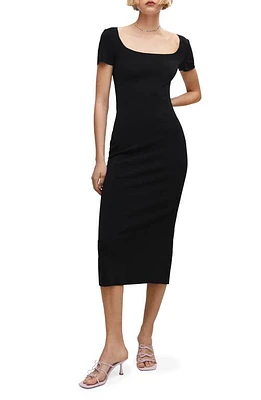 MANGO Square Neck Midi Dress Black at Nordstrom,