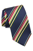 Drake's Track Stripe Silk & Cotton Tie in Navy Multi at Nordstrom