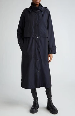 Akris Robin Water Repellent Silk Taffeta Hooded Coat Navy at Nordstrom,