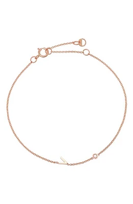 BYCHARI Initial & Diamond Bracelet in 14K Rose Gold-V at Nordstrom