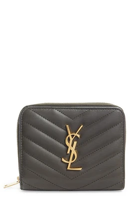 Saint Laurent Cassandre Leather Compact Wallet in Light Musk at Nordstrom