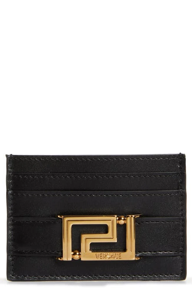 Versace La Greca Leather Card Case in Black/Versace Gold at Nordstrom