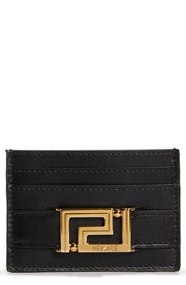 Versace La Greca Leather Card Case in Black/Versace Gold at Nordstrom