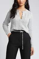 Open Edit Cable Knit Crop Cardigan in Grey Heather at Nordstrom, Size Large