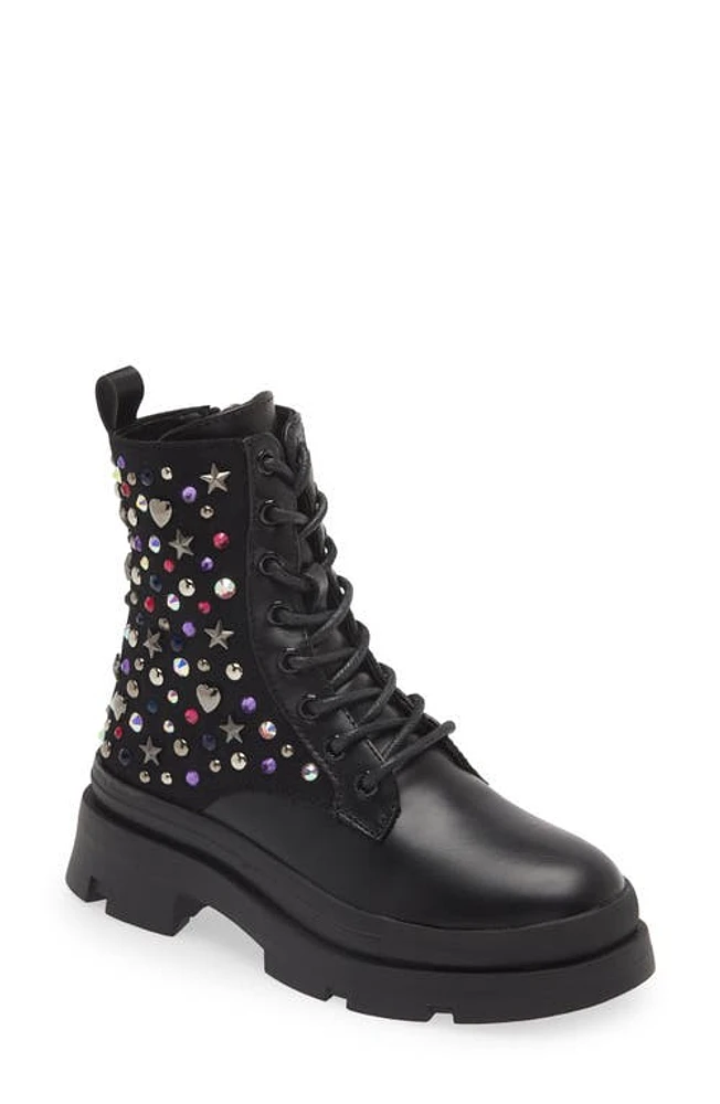 Steve Madden Kids' JKrissen Glitter Stud Combat Boot Black at Nordstrom, M