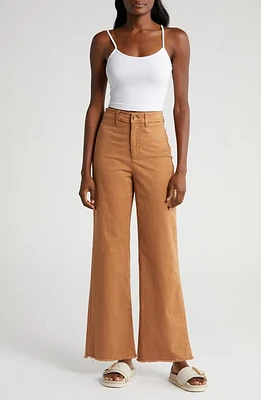 Marine Layer Bridget High Waist Raw Hem Wide Leg Pants Tobacco at Nordstrom,