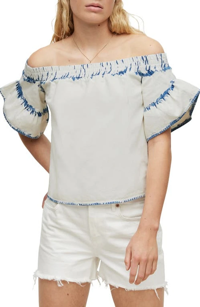 AllSaints Adela Off the Shoulder Denim Top Bleach White at Nordstrom, Us