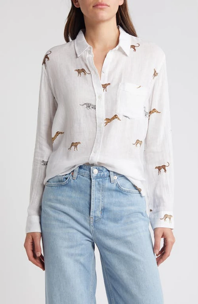 Rails Charli Cheetah Print Linen Blend Button-Up Shirt Safari at Nordstrom,