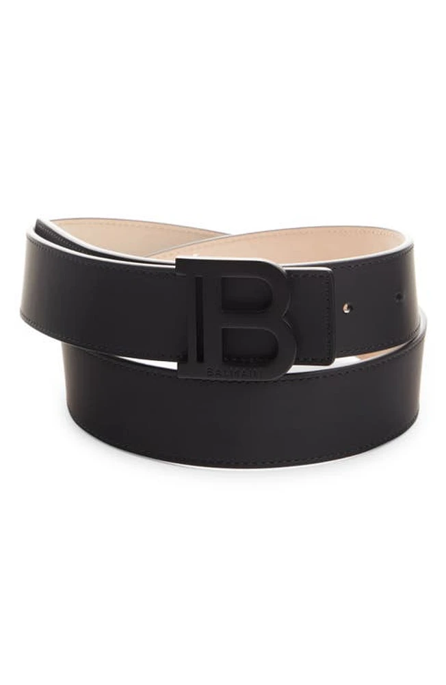 Balmain Logo Buckle Calfskin Leather Belt Black at Nordstrom, Eu