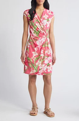 Tommy Bahama Clara Fleur de Lei Wrinkle Resistant Faux Wrap Dress in Paradise Pink at Nordstrom, Size Large