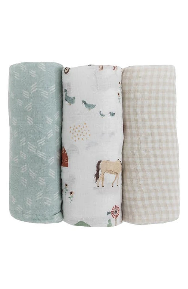 little unicorn 3-Pack Organic Cotton Muslin Swaddle Blankets in Farmyard at Nordstrom