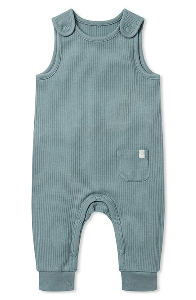 MORI Ribbed Fitted Overall Romper in Ribbed Sky at Nordstrom