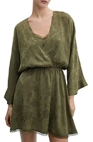 MANGO Floral Jacquard Minidress Khaki at Nordstrom,