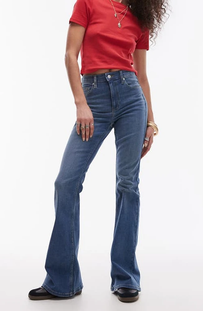 Topshop Jamie Flare Stretch Denim Jeans Mid Blue at Nordstrom,