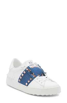 Valentino Garavani Untitled Rockstud Denim Sneaker Bianco/Light Denim/Bianco at Nordstrom,