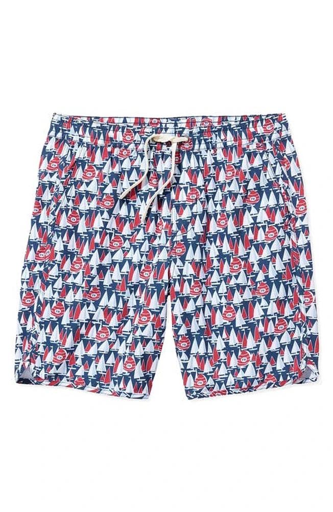 Fair Harbor Kids' Anchor Sailboat Print Water Repellent Swim Trunks Navy Sailboats at