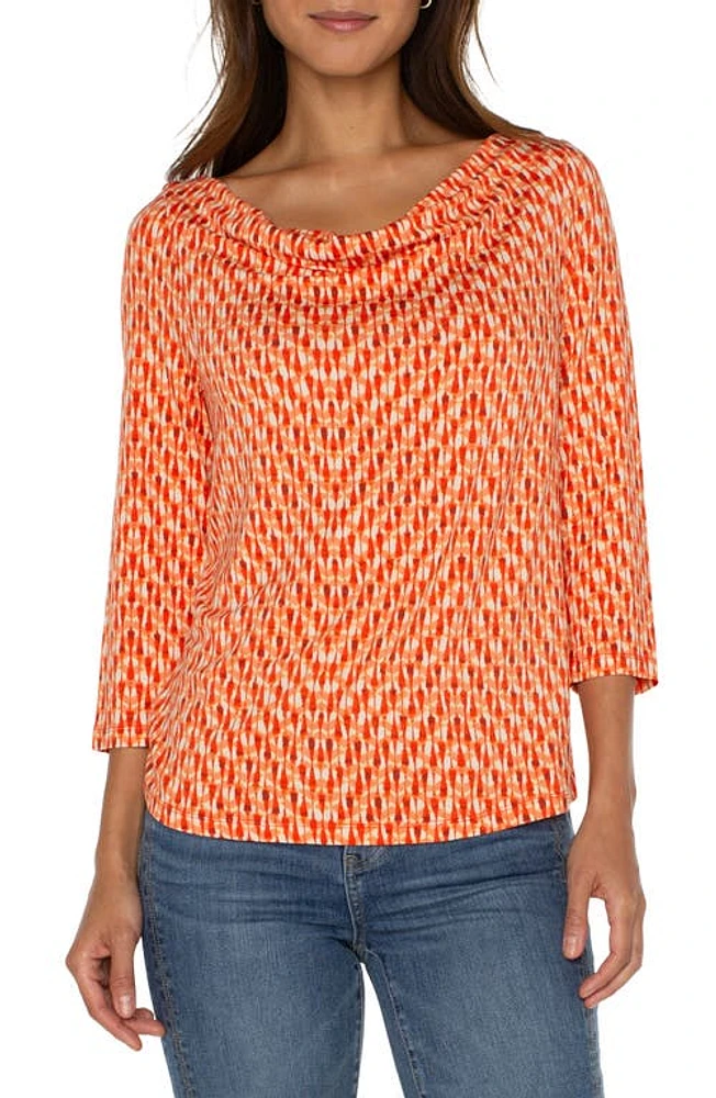 Liverpool Los Angeles Coral Blaze Ikat Print Knit Top at Nordstrom,