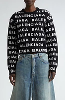 Balenciaga Allover Logo Crop Wool Blend Sweater Black/White at Nordstrom,