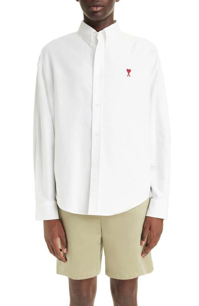 Ami PARIS de Coeur Boxy Fit Cotton Oxford Button-Down Shirt Natural White/168 at Nordstrom,