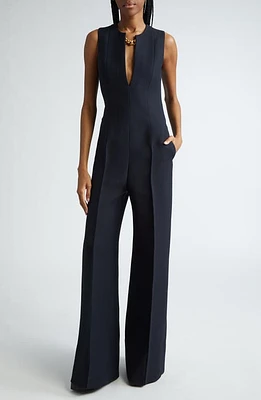 Stella McCartney Chain Detail Sleeveless Cotton & Silk Jumpsuit Black at Nordstrom, Us