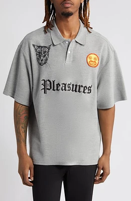 PLEASURES Wyatt Logo Boxy Piqué Polo Grey at Nordstrom,