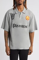 PLEASURES Wyatt Logo Boxy Piqué Polo Grey at Nordstrom,