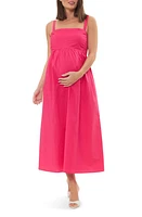 Ripe Maternity Tamara Tie Back Poplin Midi Sundress Hot Pink at Nordstrom,