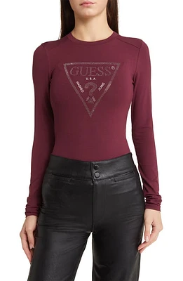 GUESS Logo Long Sleeve Bodysuit in Red at Nordstrom, Size Small