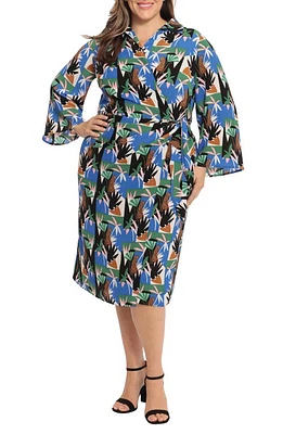 Donna Morgan Print Long Sleeve Midi Wrap Shirtdress Soft White/Jolly Green at Nordstrom,