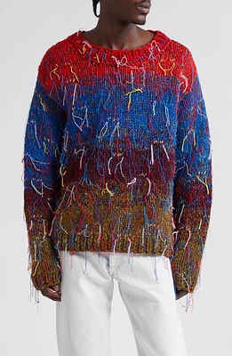 Maison Margiela Frayed Crewneck Marled Sweater in Mix Colors at Nordstrom, Size Medium