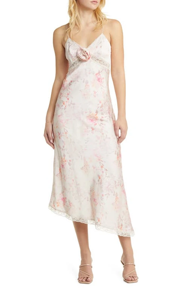 WAYF Donna Lace Trim Floral Asymmetric Midi Slipdress Vintage at Nordstrom,