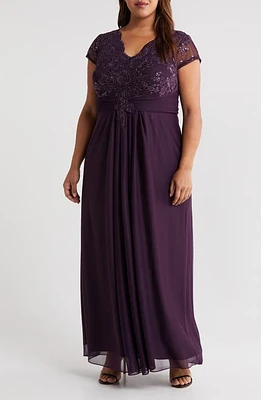 Alex Evenings Sequin Lace Bodice Gown in Eggplant at Nordstrom, Size 14W