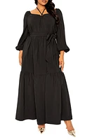 BUXOM COUTURE O-Ring Long Sleeve Tiered Maxi Dress Black at Nordstrom, X