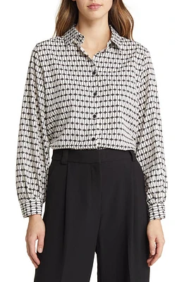 NIKKI LUND Leross Geo Print Button-Up Shirt Black at Nordstrom,