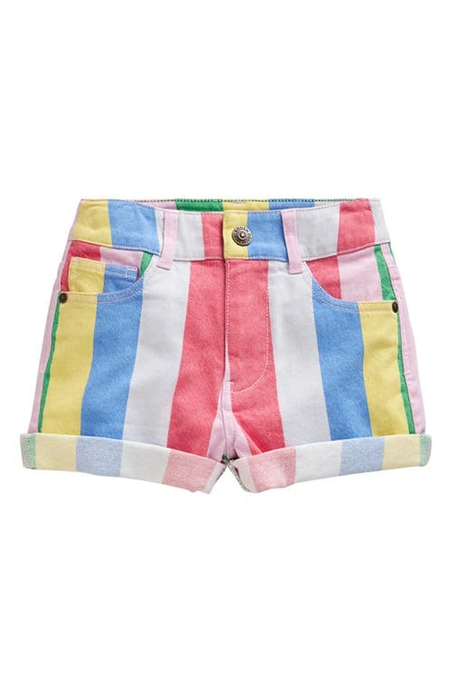 Mini Boden Kids' Rainbow Stripe Denim Shorts Multi at Nordstrom,