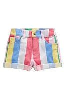 Mini Boden Kids' Rainbow Stripe Denim Shorts Multi at Nordstrom,