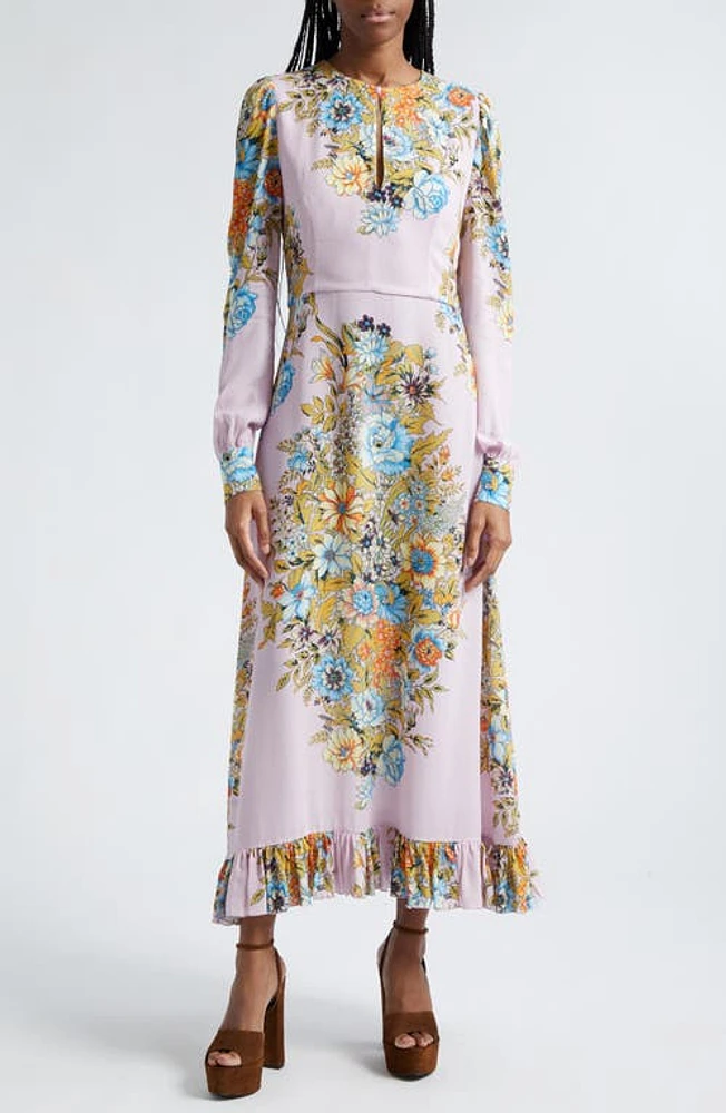 Etro Floral Print Long Sleeve Midi Dress in Print On Purple Base at Nordstrom, Size 2 Us