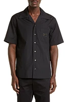 Dolce & Gabbana Logo Hardware Short Sleeve Cotton Button-Up Shirt in Black at Nordstrom, Size 40 Eu