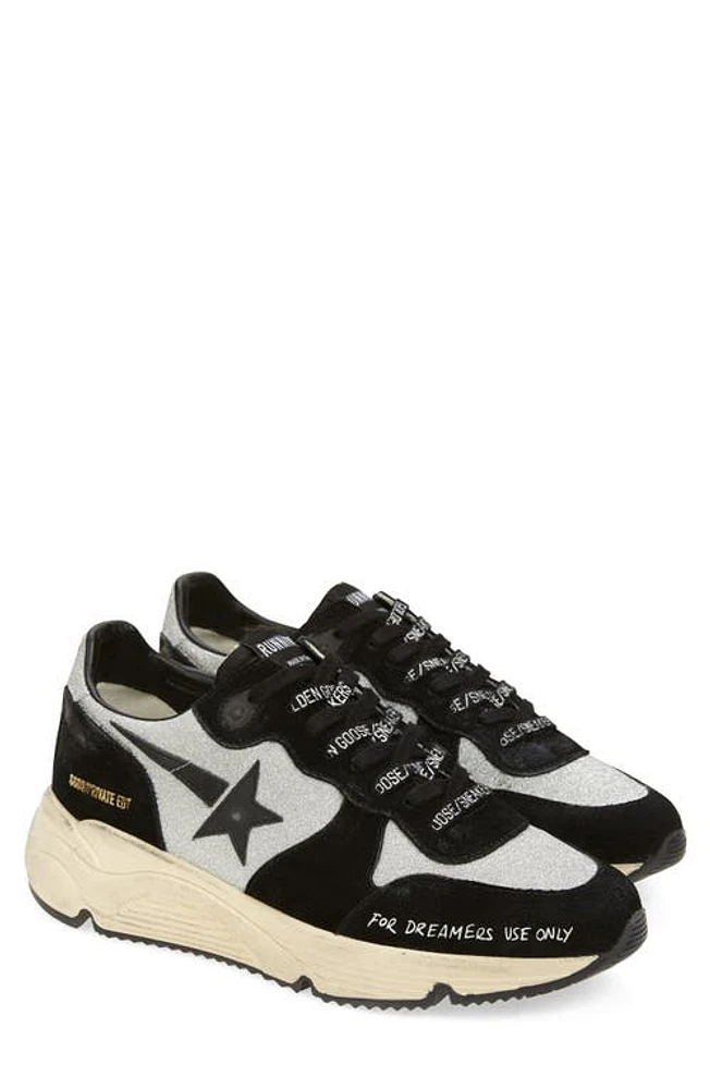 Golden Goose Running Sole Sneaker Black/Silver Glitter/Script at Nordstrom,